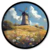 Windmolen - Heuvel - Bloemen - Kleurrijk Fotolijst rond zonder passe partout klein -3d