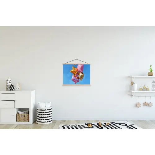 Ballonnen - Goud - Stervorm - Roze textielposter latten blank klein -kinderkamer