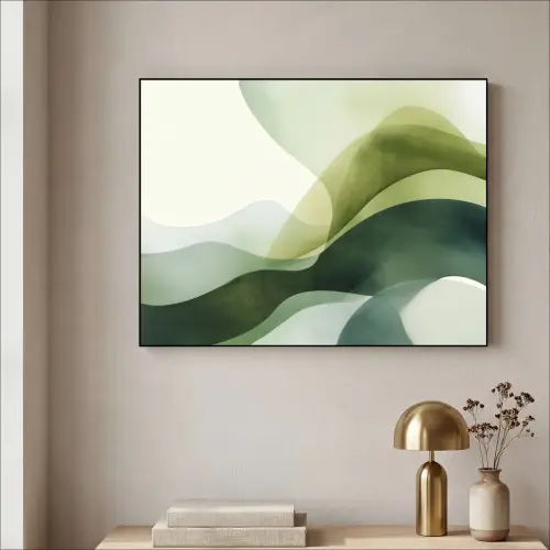 Golven - Abstract - Lichtgroen - Sierlijk Textielframe zwart klein -sfeer2