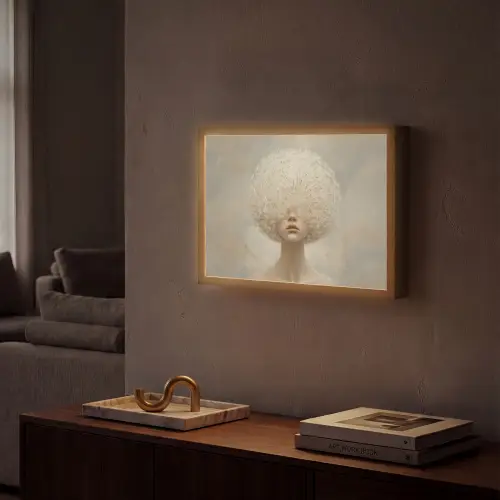 Dromerig - Beige - Paardenbloemzaadjes Light Box met batterij (Wandlamp) middel -sfeer1