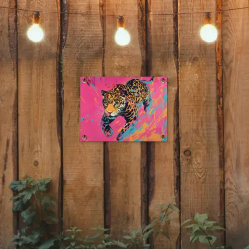 Luipaard - Roze - Oranje - Blauw - Verf tuinposter los doek klein -sfeer1