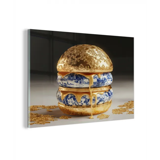 Glas schilderij - Delftsblauw - Goud - Burger