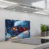 Trein - Kerst - Sneeuw - Kersttrein keuken achterwand spatscherm klein -3d_schuin