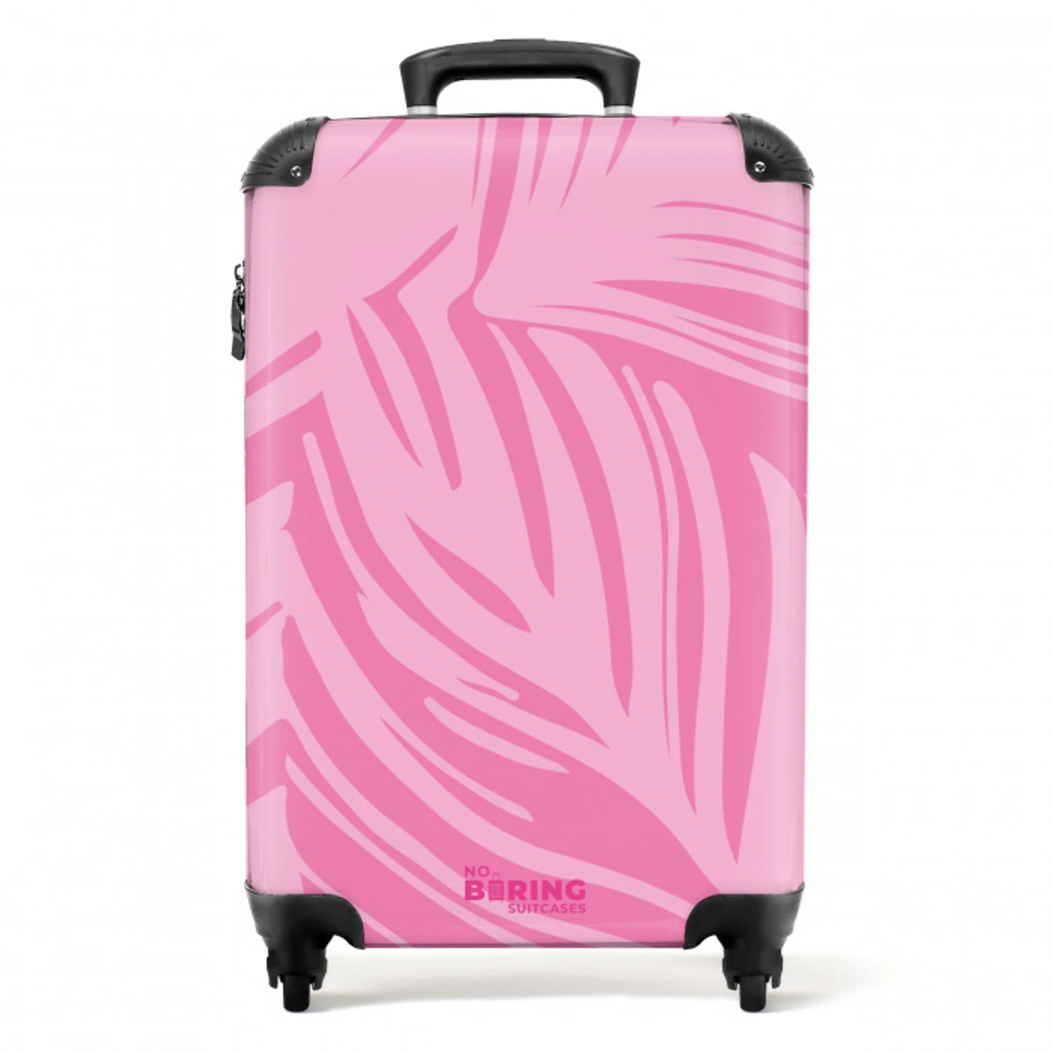 Grote bladeren in verschillende tinten roze NBS - Handbagage koffer - Unisex middel -productfoto_recht