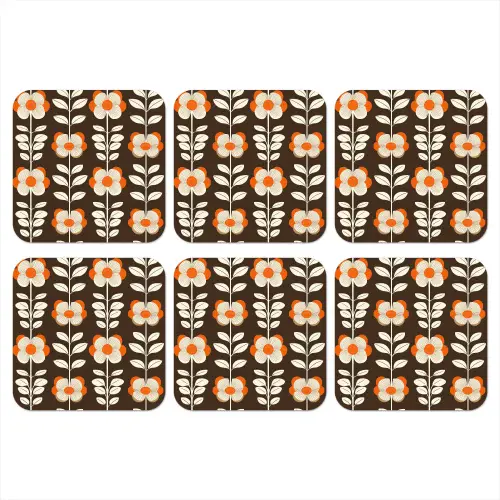 Bloemen - Retro - Bruin onderzetter kurk middel 366 -3d