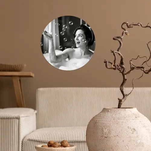 Bad - Bubbels - Zwart - Wit Wandcirkel behangsticker klein -sfeer1