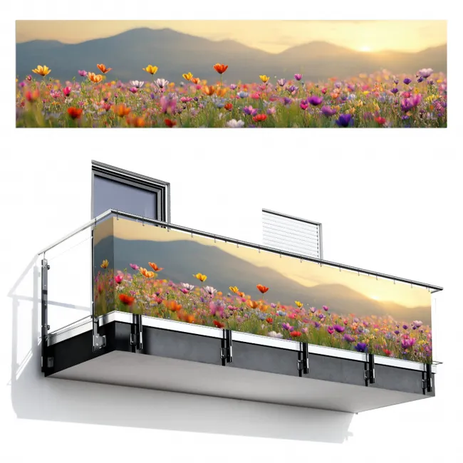 Balkonscherm - Bloemenveld - Bergen - Zonlicht - Bloemen