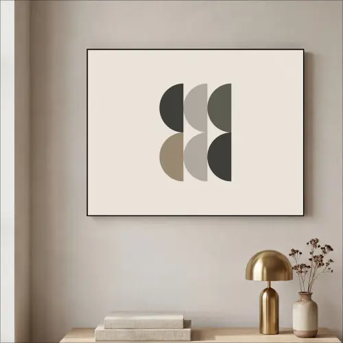 Halve cirkels - Aardetinten - Grafisch Textielframe zwart klein -sfeer2
