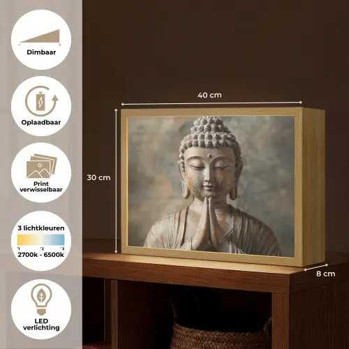 Boedha - Beeld - Bruin - Rust Light Box met batterij (Wandlamp) middel -USP_websiteoverzichtNL