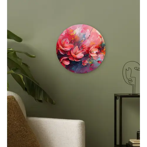 Bloemen - Roze - Watercolor - Natuur- Kunst Wandcirkel kunststof plaat 5mm dik klein -sfeer3