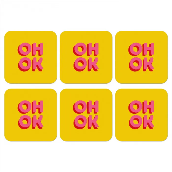 Oh ok - 3D - Geel - Roze onderzetter kurk middel -3d