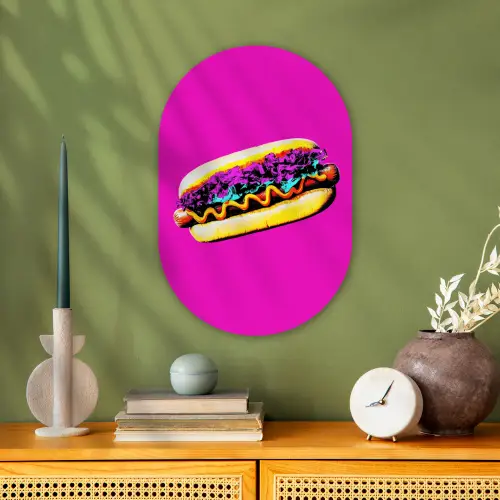 Hotdog - Roze - Retro Wandcirkel Ovaal Forex klein -sfeer2