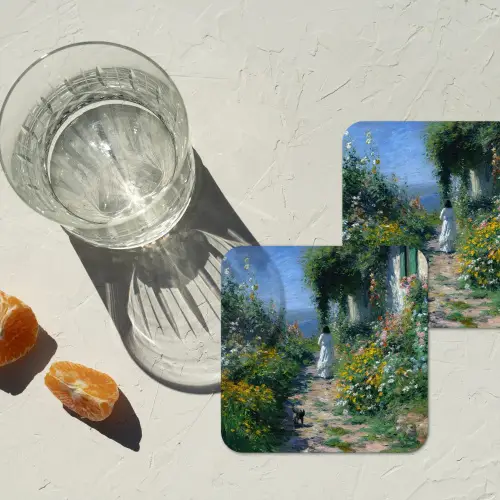 Kat - Vrouw - Bloemen - Huis onderzetter kurk middel -sfeer4