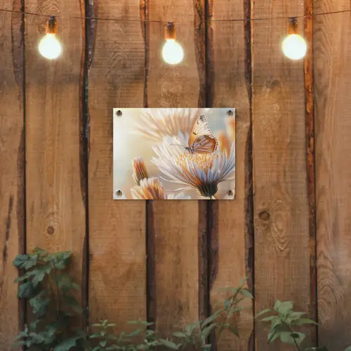 Vlinder - Bloem - Oranje tuinposter los doek klein -sfeer1