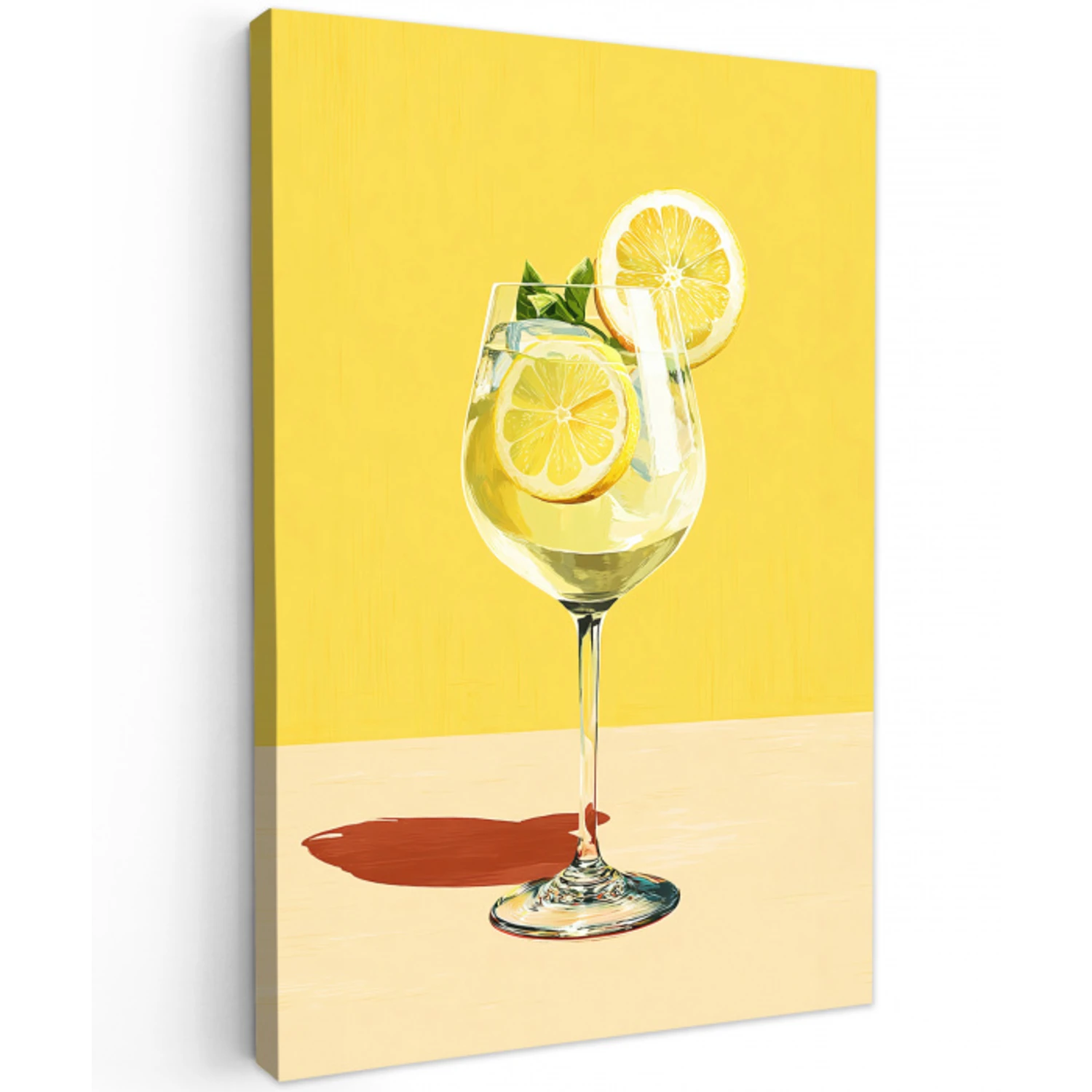 Wijnglas - Citroen - Geel - Minimalistisch Tuinposter op houten frame 2 cm dik middel -3d