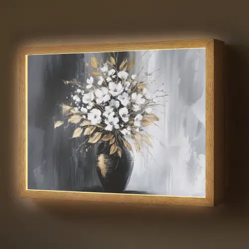 Bloemen - Wit - Vaas - Abstract Light Box met batterij (Wandlamp) middel -z3d_website
