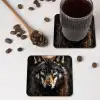 Dieren - Wolf - Portret - Zwart - Bruin onderzetter kurk middel -sfeer2
