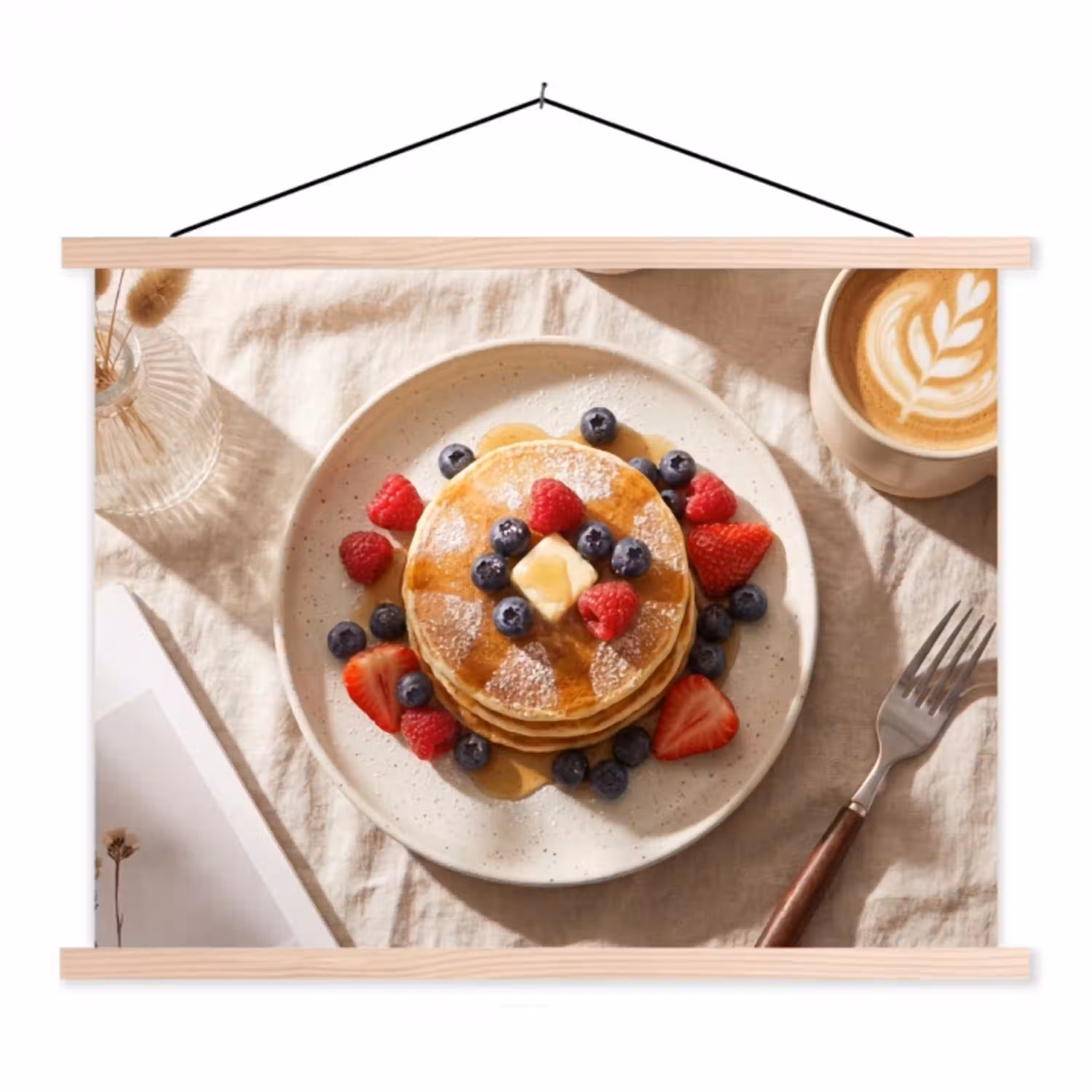 Pannenkoeken - Bessen - Ontbijt - Modern - Beige textielposter latten blank klein -3d