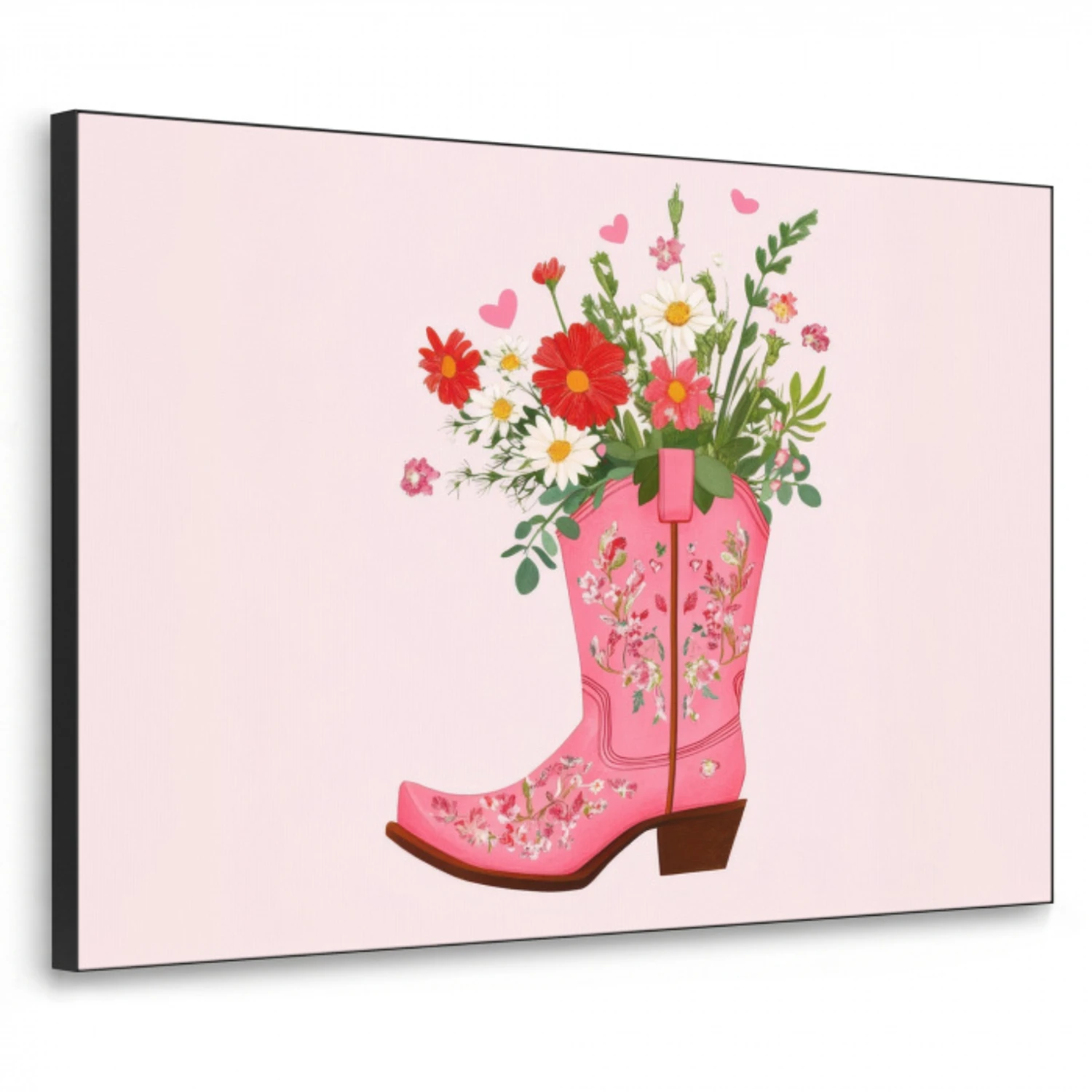 Cowboylaarzen - Roze - Boeket - Bloemen Textielframe zwart klein -3d