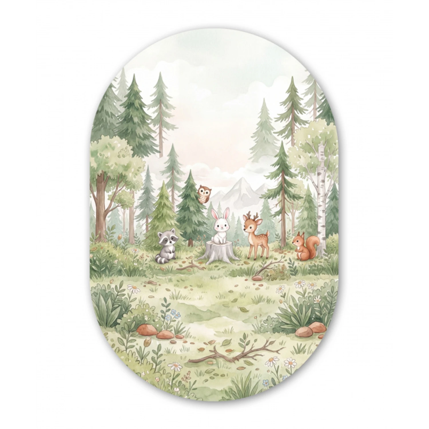 Bos - Dieren - Groen Wandcirkel Ovaal Aluminium middel -3d