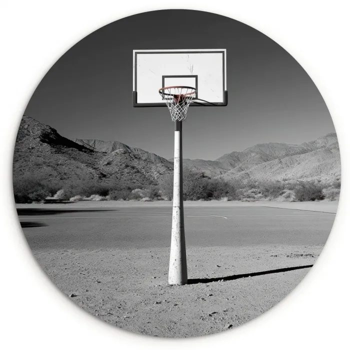 Basketbalpaal - Landschap - Zand - Wit Wandcirkel plexiglas klein -3d