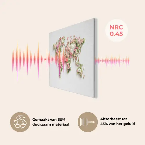 Wereldkaart - Bloemen - Subtiel PET vilt klein -USP_NL