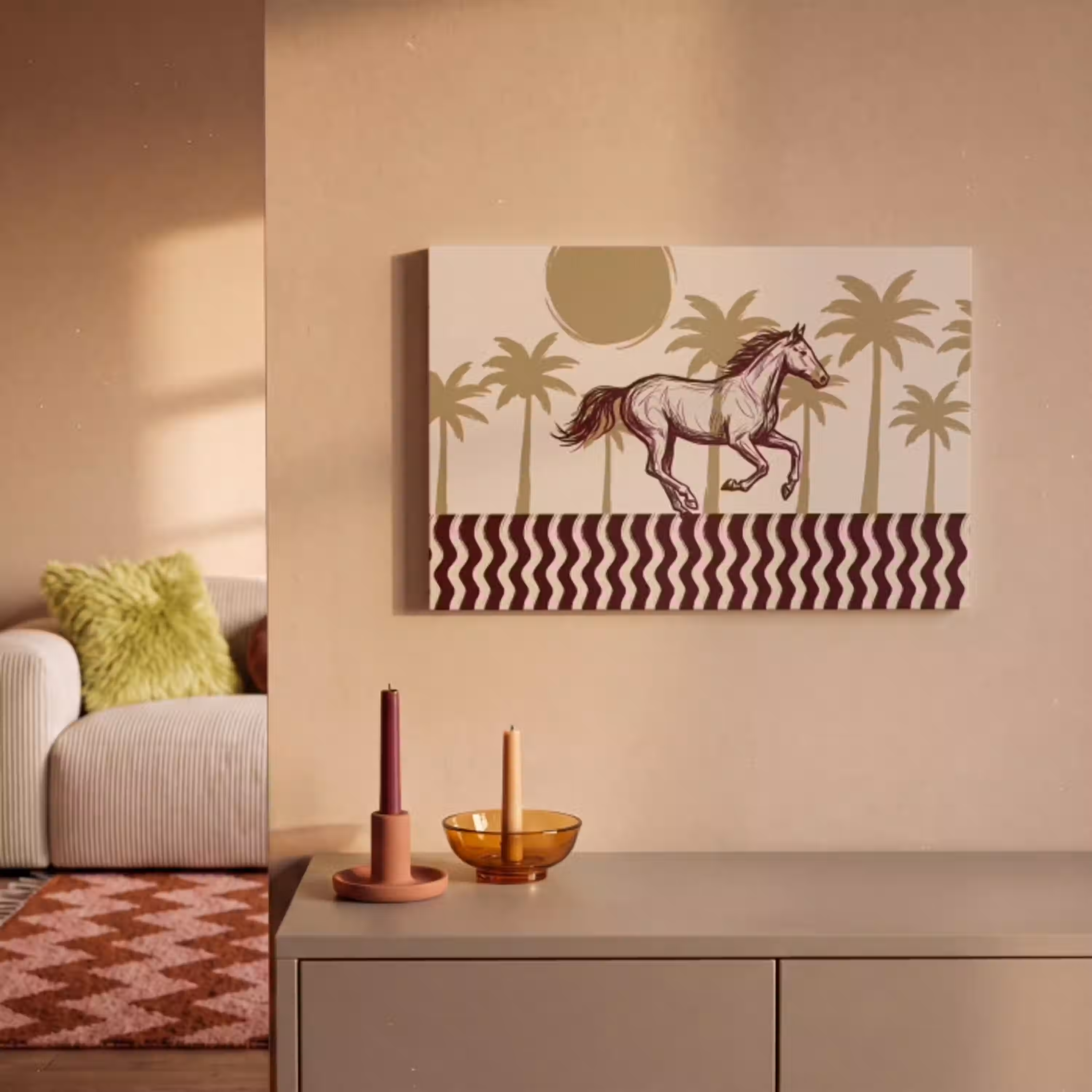 Paard - Galopperend - Woestijn - Illustratie canvas 2cm klein -sfeer1