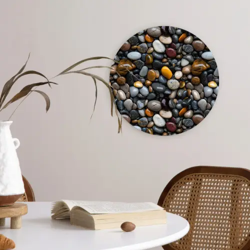 Geel - Kiezels - Glad Wandcirkel plexiglas klein 852 -sfeer4