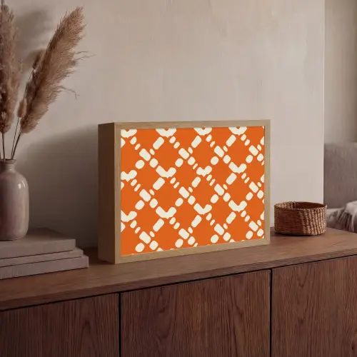 Oranje - Ruitpatroon - Wit Light Box met batterij (Wandlamp) middel 907 -sfeer2