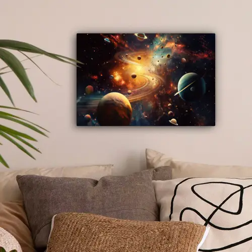 Melkweg - Ruimte - Neon - Planeten canvas 2cm klein -sfeer1
