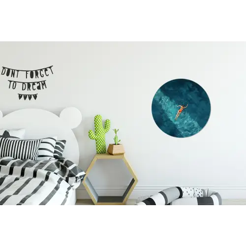 Vrouw - Water - Bikini - Oranje Wandcirkel aluminium klein -kinderkamer