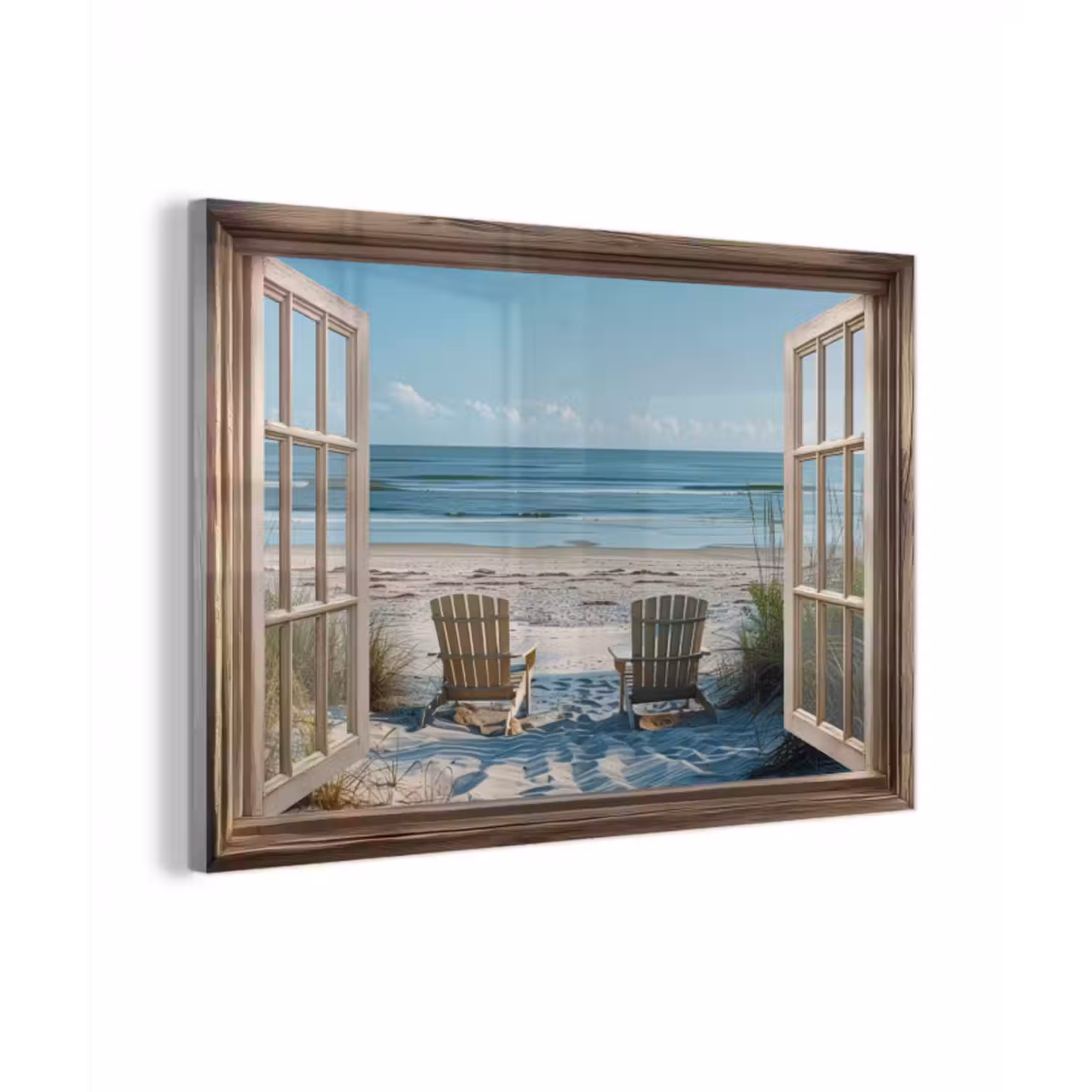 Glasbild - Durchsichtig - Strandkörbe - Dünen - Meer - Natur
