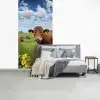 Koe - Weide - Bloemen fotobehang vinyl groot -slaapkamer
