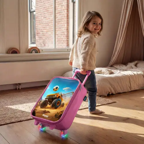 Monstertruck scoort goal in woestijnstadion Kinderkoffer - Roze klein -sfeer1