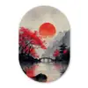 Rode zon - Rivier - brug - Bomen Wandcirkel Ovaal Forex klein -3d