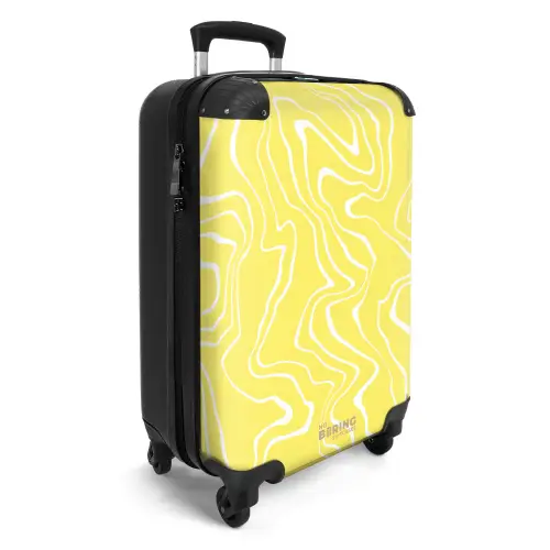 Gele achtergrond met abstracte witte lijnen NBS - Handbagage koffer - Kinderen Unisex middel -productfoto_3d