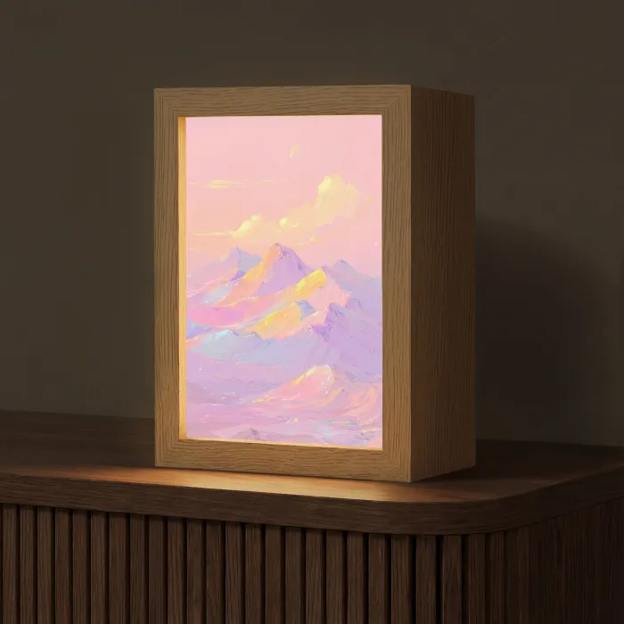Bergtoppen - Wolken - Dromerig Light Box met kabel (Tafellamp) klein -z3d_website