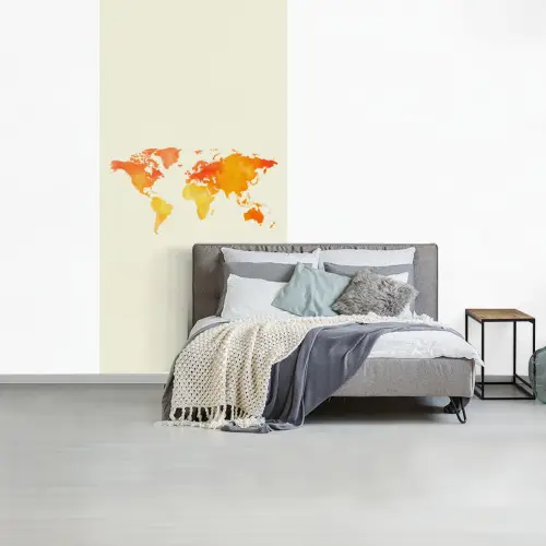 Wereldkaart - Oranje - Kleurrijk fotobehang vinyl groot -slaapkamer