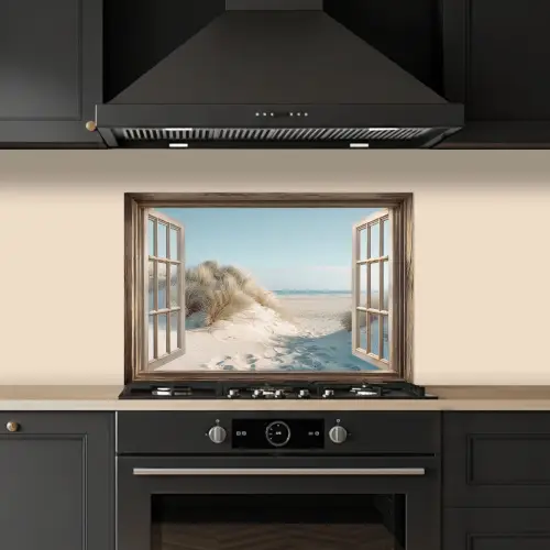 Doorkijk - Helmgras - Duinen - Zee - Landschap keuken achterwand spatscherm klein -sfeer1
