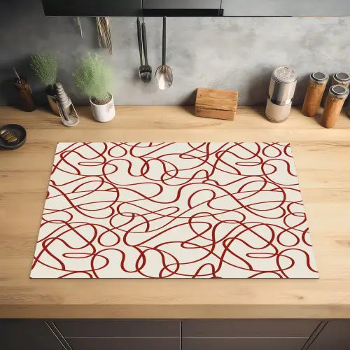 Lijnen - Abstract - Rood - Beige Inductie beschermer vinyl 3mm klein 276 -sfeer5