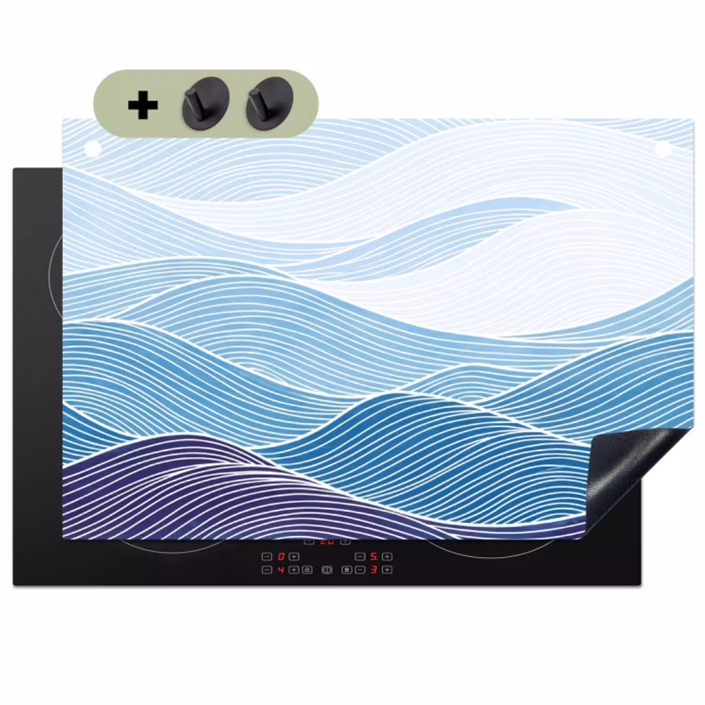 Abstract - Golven - Patroon - Blauw - Modern Inductie beschemer met haakjes klein -3d