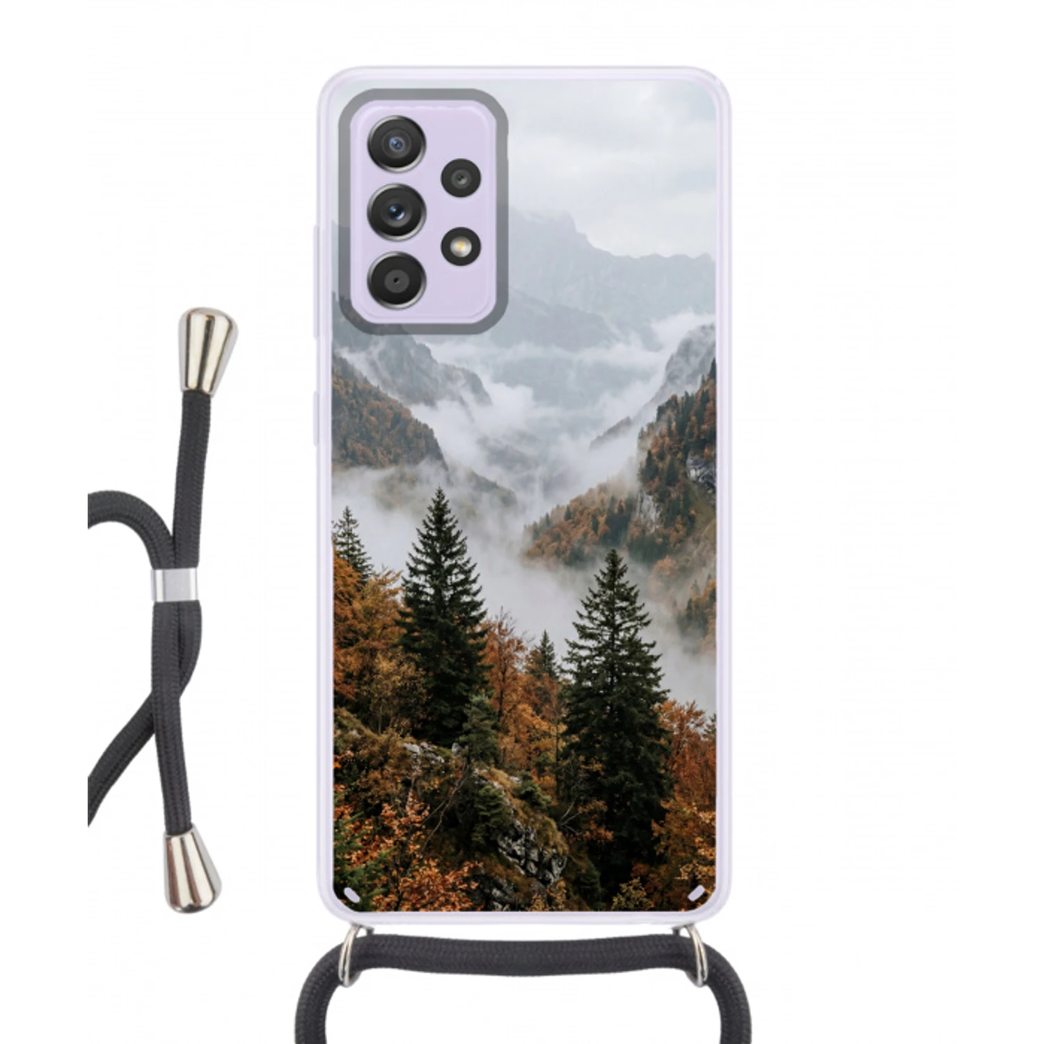 Bergen - Vallei - Mist - Herfst - Natuur Hoesje Samsung Galaxy A52 5G met koord klein -3d