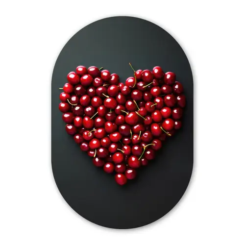 Kersen - Hart - Rood - Zwart Wandcirkel Ovaal Glas middel -3d