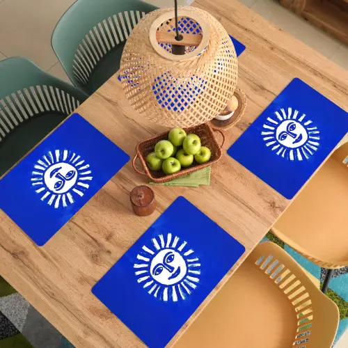 Zon - Gezicht - Penseelstructuur - Blauw Placemat vinyl groot -zzsfeer5_Kitchenyeah-website