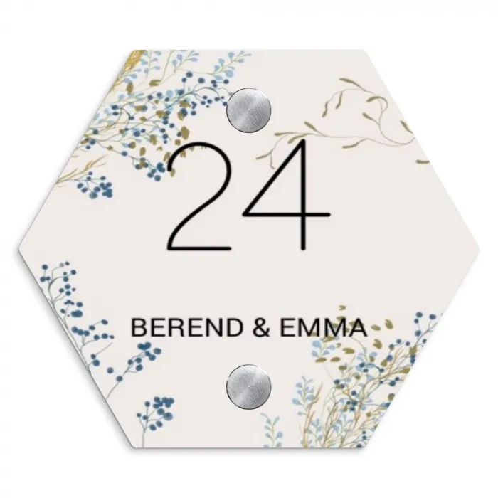 Bloemen - Beige - Klassiek Naambord Hexagon klein -3d