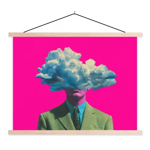 Man - Pak - Wolk - Roze textielposter latten blank klein -3d