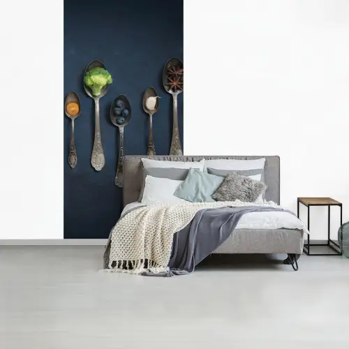Kruiden - Lepel - Zilver - Specerijen - Industrieel fotobehang vinyl groot -slaapkamer