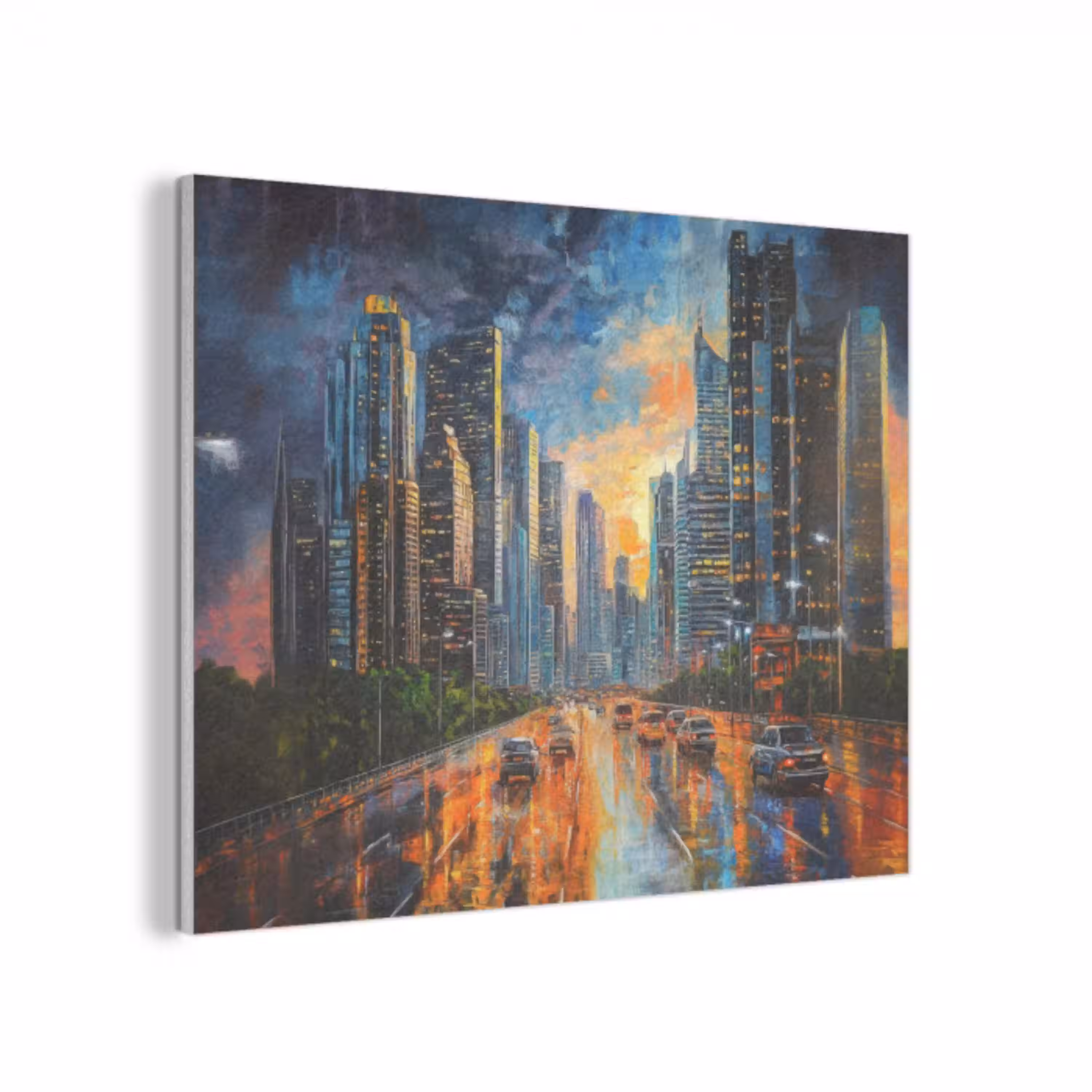 Auto - Skyline - Zon - Blauw PET vilt klein -3d