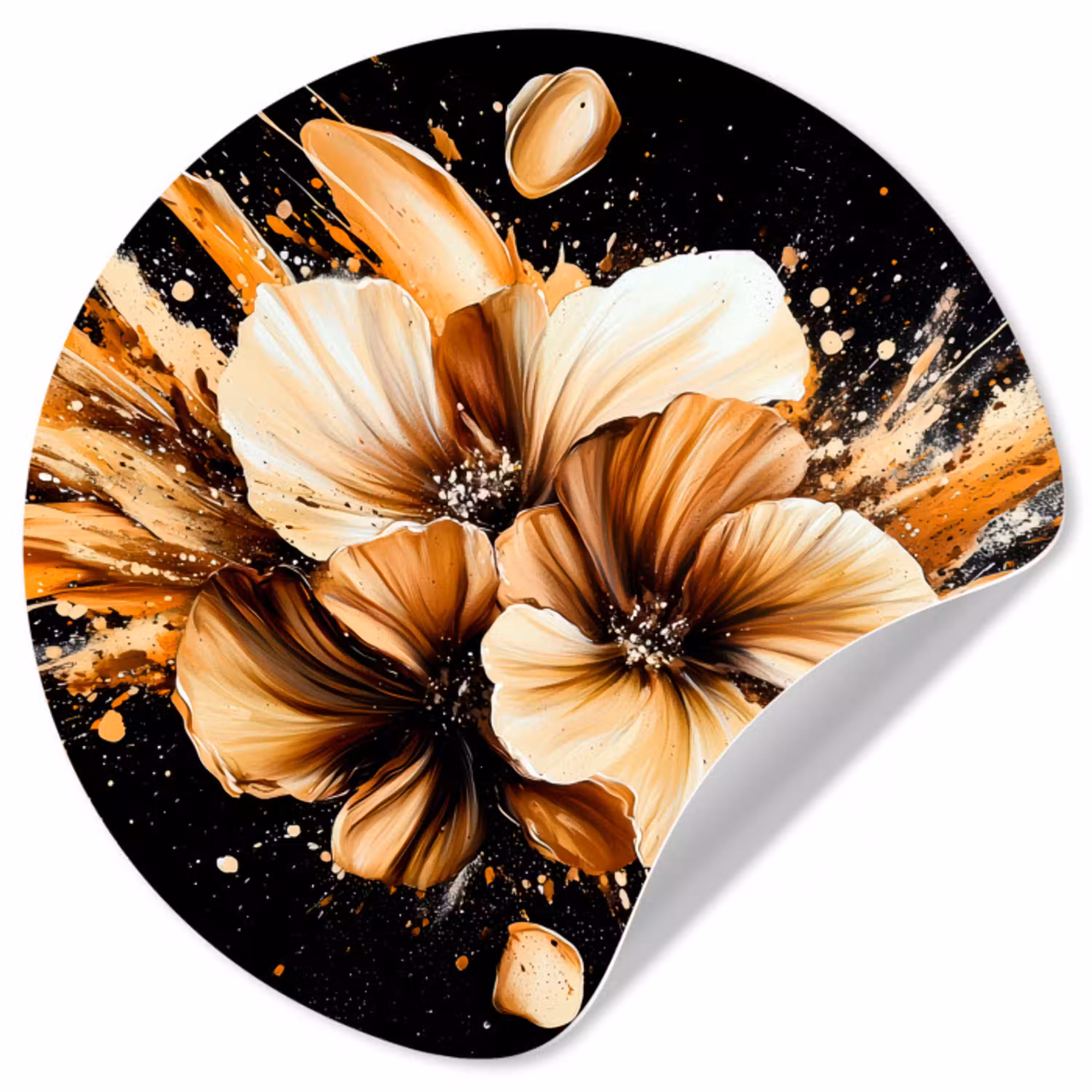 Bloemen - Goud - Graffiti - Zwart - Abstract Wandcirkel behangsticker klein -3d