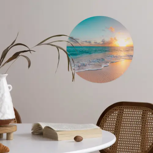 Zonsondergang - Strand - Zee - Zomer - Blauw Wandcirkel behangsticker klein -sfeer3